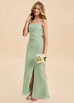 Azazie Amelia Junior Dusty Sage Mermaid Pleated Chiffon Dress image4