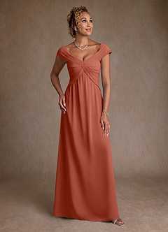 Azazie Myrtle Kleider für die Brautmutter A-Linie Plissee Chiffon Kleid Lehm image1