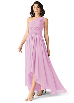 Azazie Mathilda Bridesmaid Dresses Candy Pink A-Line One Shoulder Chiffon Dress image3