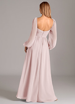 Azazie Alia Bridesmaid Dresses Blushing Pink A-Line Long Sleeve Chiffon Dress image4