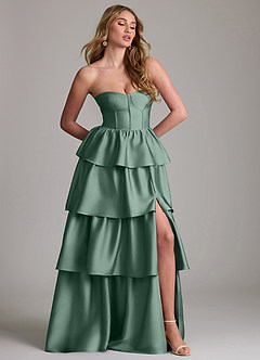 Azazie Faye Bridesmaid Dresses Eucalyptus A-Line Ruched Stretch Satin Dress image4