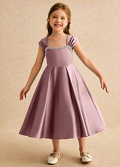 Azazie Yosemite Jurken voor bloemenmeisjes Baljurk Jurk van Mat Satijn Sweetheart Halslijn Stoffige Roos image3