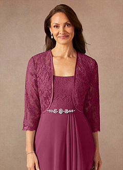 Azazie Ainsling Mother of the Bride Dresses Mulberry A-Line Square Neckline Lace Chiffon Dress image8