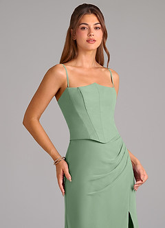 Azazie Jenine Vestidos de damas de honor Vestido de Matcha de Gasa de Corte Sirena con Sin tirantes image2