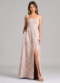 Azazie Debra 신부 들러리 드레스 A라인 포켓이 있는 플로럴 번아웃 바닥 길이 드레스 image5