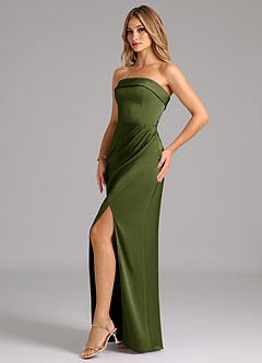 Azazie Aretha Bridesmaid Dresses Olive A-Line Strapless Stretch Satin Convertible Dress image3