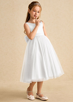 Azazie Winnie Blumenmädchenkleider Ballkleid Schleifen Tüll Kleid Weiß image6