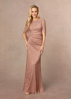 Azazie Paige vestidos de madre de la novia Vestido de Oro Rosa de Malla Metálica de Recto con Capa Plisada image1