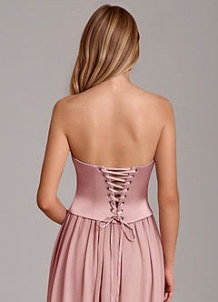 Azazie Cadence Robes de demoiselle d'honneur Robe Trapèze Convertible en Satin extensible Corset Rose Poussiéreuse image6