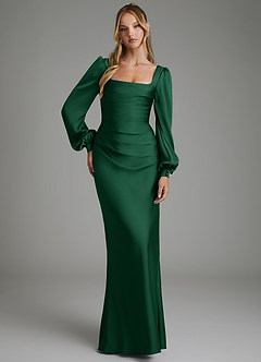 Azazie Brianna Brautjungfernkleider Meerjungfrau-Linie Korsett Stretch-Satin Kleid Dunkelgrün image4