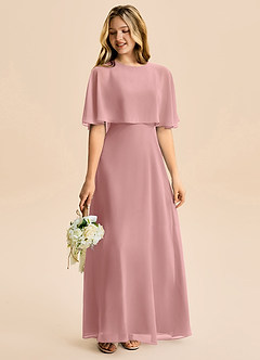 Azazie Maris Junior Abito A-Line in Chiffon Rosa Polverosa image6