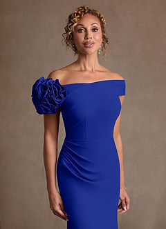 Azazie Gwynne vestidos de madre de la novia Vestido de Azul Real de Crepé elástico de Corte Sirena con Vestidos sin tirantes image6