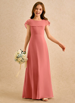 Azazie Kittie Girls Formal Jurken voor bloemenmeisjes A-lijn Jurk van Chiffon Zalm Roze image6