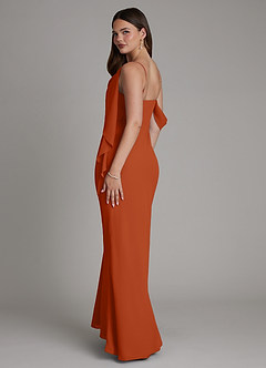 Azazie Yura Vestidos de damas de honor Vestido Naranja Quemada de Gasa de Corte Sirena con Hombros descubiertos image6