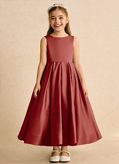 Azazie Cailee Flower Girl Dresses Terracotta Ball-Gown Pleated Matte Satin Dress image6