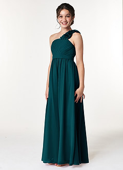 Azazie Flower Junior Pine A-Line Pleated Chiffon Dress image4