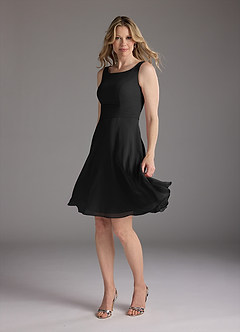 Azazie Shirley Kleider für die Brautmutter A-Linie Schaufel Gefaltet Chiffon Kleid Schwarz image4