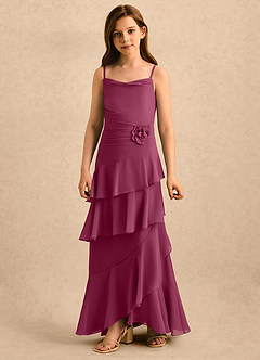 Azazie Indiah Girls Formal Robe Demoiselle D'honneur Fillette Robe Trapèze en Mousseline de soie Drapé Mûre image5