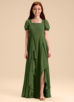 Azazie Priya Junior Olive A-Line Blouson Chiffon Dress image3