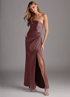 Azazie Lexie Bridesmaid Dresses Vintage Mauve Sheath Strapless Stretch Satin Convertible Dress image4