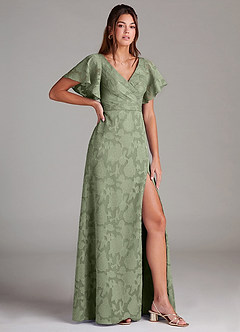 Azazie Ambrosia Bridesmaid Dresses Pistachio A-Line Pleated Floral Burnout Dress image3