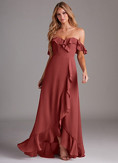 Azazie Lyra Bridesmaid Dresses Terracotta A-Line Chiffon Convertible Dress image4