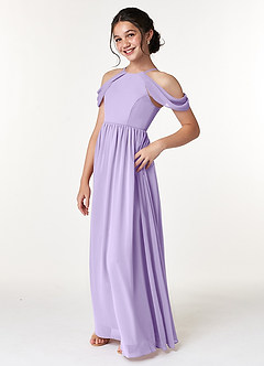 Azazie Seneca Junior Robe Trapèze en Mousseline de soie Épaule décolletée Lilas image4