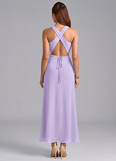 Azazie Evadne Vestidos de damas de honor Vestido de Lila de Gasa de Corte Recto con Plisado image6