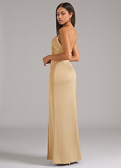 Azazie Marla Bridesmaid Dresses Gold Sheath Strapless Stretch Satin Convertible Dress image5