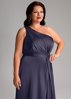 Azazie Brooke Jurken voor bruidsmeisjes Jurk van Stretch Satijn met A-Lijn One-Shoulder Stormachtig image13
