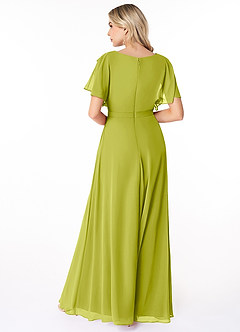 Azazie Aaliyah Bescheiden Bruidsmeisjekleding A-Lijn Bocht Gevouwen Chiffon Vloerlengte Jurk image2