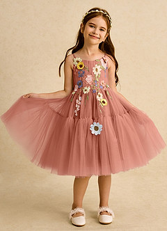 Azazie Osea Sukienki dla dziewczynek sypiących kwiaty Suknia balowa Pofałdowany Tiul Długość do kolan Sukienka image8