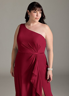 Azazie Liza Bridesmaid Dresses Burgundy Mermaid One Shoulder Chiffon Dress image10