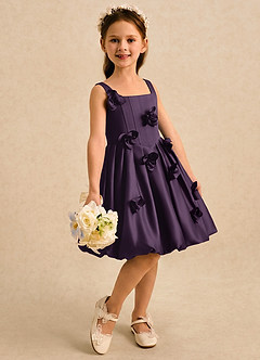 Azazie Lillian vestidos de niña de las flores Vestido Ciruela de Satin Mate de Vestido de princesa con Plisado image4