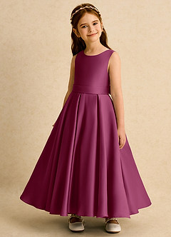 Azazie Mapel vestidos de niña de las flores Vestido de Mora de Satin Mate de Princesa con Plisado image3