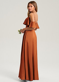 Azazie Jean Bridesmaid Dresses Cinnamon A-Line Off the Shoulder Stretch Satin Dress image4