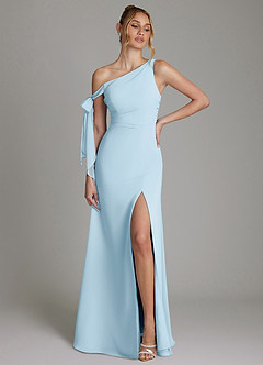 Azazie Aylin Bridesmaid Dresses Sky Blue Sheath Off the Shoulder Chiffon Dress image1