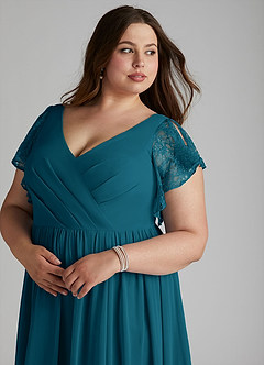 Azazie Zella Bridesmaid Dresses Ink Blue A-Line Lace Chiffon Dress image12