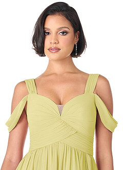 Azazie Lianne Bridesmaid Dresses Lemon Sorbet A-Line Off the Shoulder Chiffon Dress image8