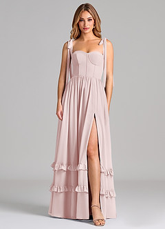 Azazie Anastacia 신부 들러리 드레스 A라인 스윗하트 네크라인 쉬폰 바닥 길이 드레스 image1