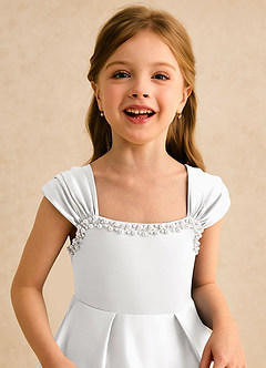 Azazie Yosemite Flower Girl Dresses White Ball-Gown Sweetheart Neckline Matte Satin Dress image7