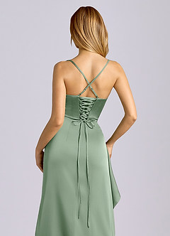 Azazie Sarai Bridesmaid Dresses Matcha Sheath Corset Stretch Satin Dress image2