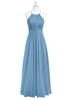 Azazie Ginger Bridesmaid Dresses Steel Blue A-Line Halter Pleated Chiffon Dress image6