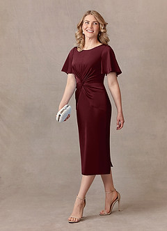 Azazie Everlyn Mother of the Bride Dresses Cabernet Sheath Pleated Stretch Satin Dress image2