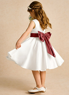 Azazie Sosie Flower Girl Dresses Ivory Rust A-Line Pleated Matte Satin Dress image4