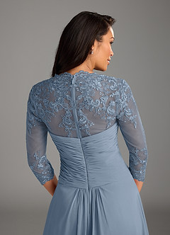 Azazie Devereaux Mother of the Bride Dresses Dusty Blue A-Line Lace Chiffon Dress image3