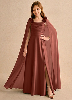 Azazie Rosita Girls Formal Blumenmädchenkleider A-Linie Plissee Stretch-Satin Kleid Rotbraun image1