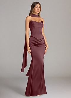 Azazie Sorrel Bridesmaid Dresses Sangria Mermaid Strapless Stretch Satin Convertible Dress image3