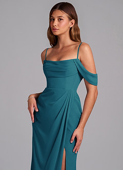 Azazie Johana Robes de demoiselle d'honneur Robe Sirène Convertible en Mousseline de soie Épaule décolletée Bleu Encre image5