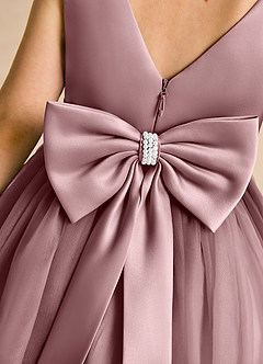 Azazie Tadpole Flower Girl Dresses Dusty Rose A-Line Pleated Matte Satin Dress image6